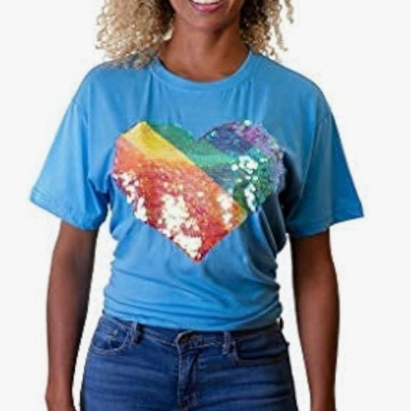 QE Cyan Sequin Tee SZ MEDIUM NWT - Picture 5 of 8